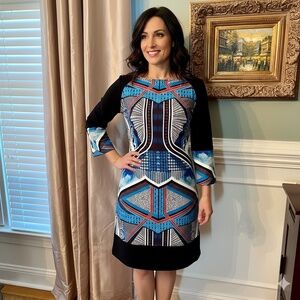 NWOT Women's Hale Bob Geometric Print Shift Style Dress Size MEDIUM